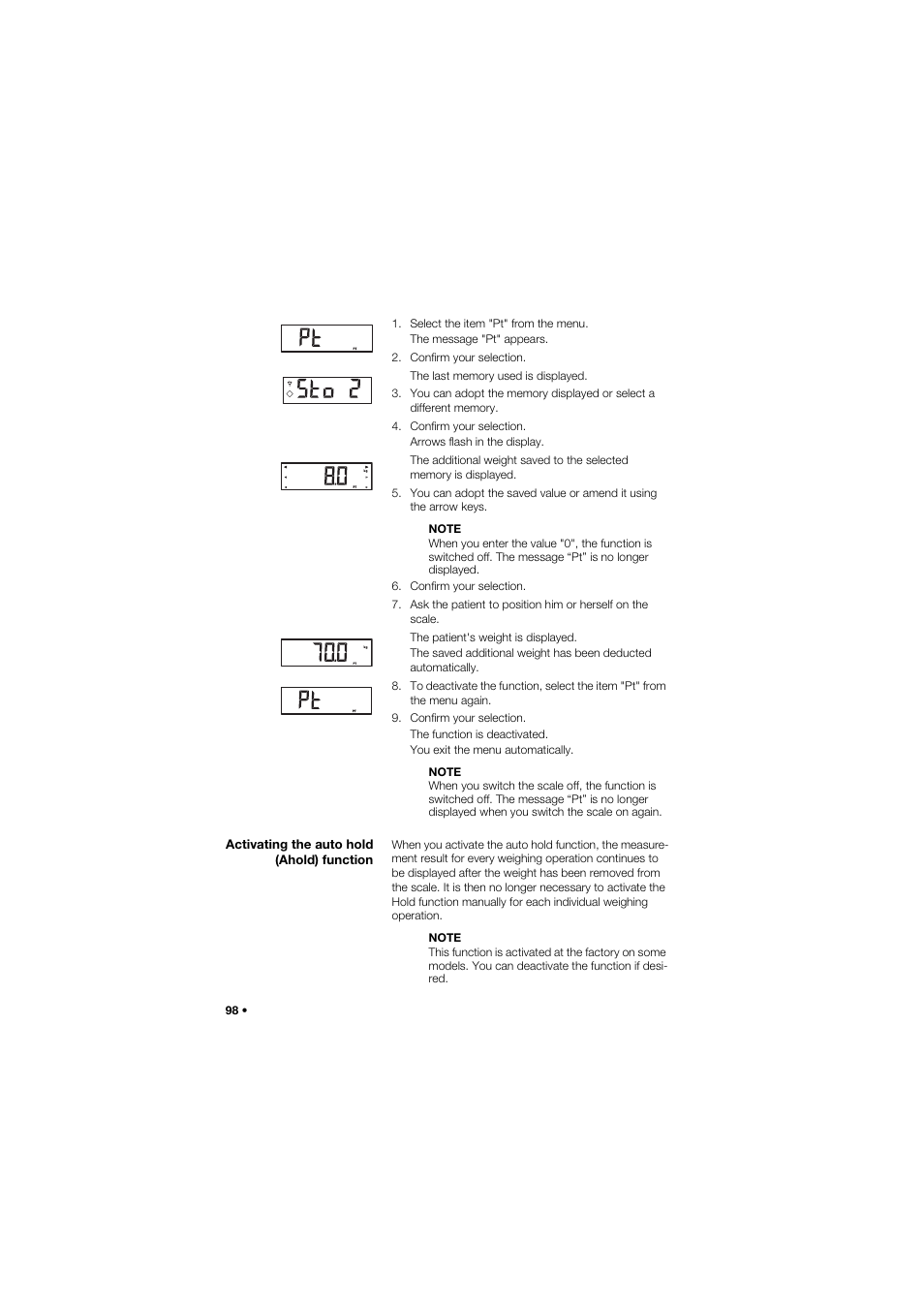 Activating the auto hold (ahold) function | Seca 645 band_1 User Manual | Page 98 / 417