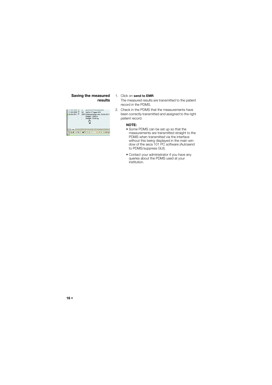 Saving the measured results | Seca 101 User Manual | Page 16 / 28