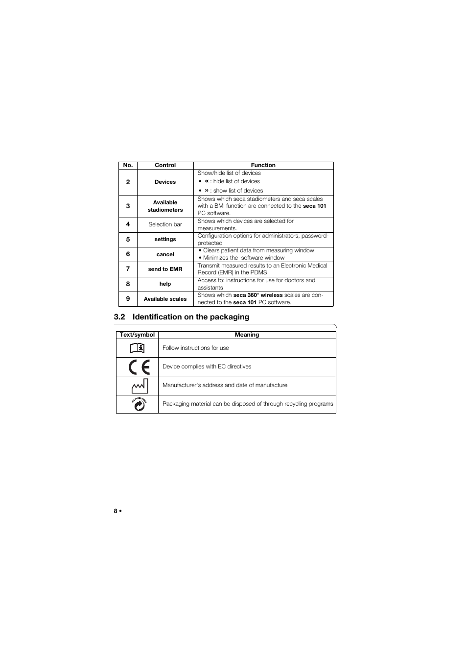 2 identification on the packaging | Seca 101 User Manual | Page 8 / 28