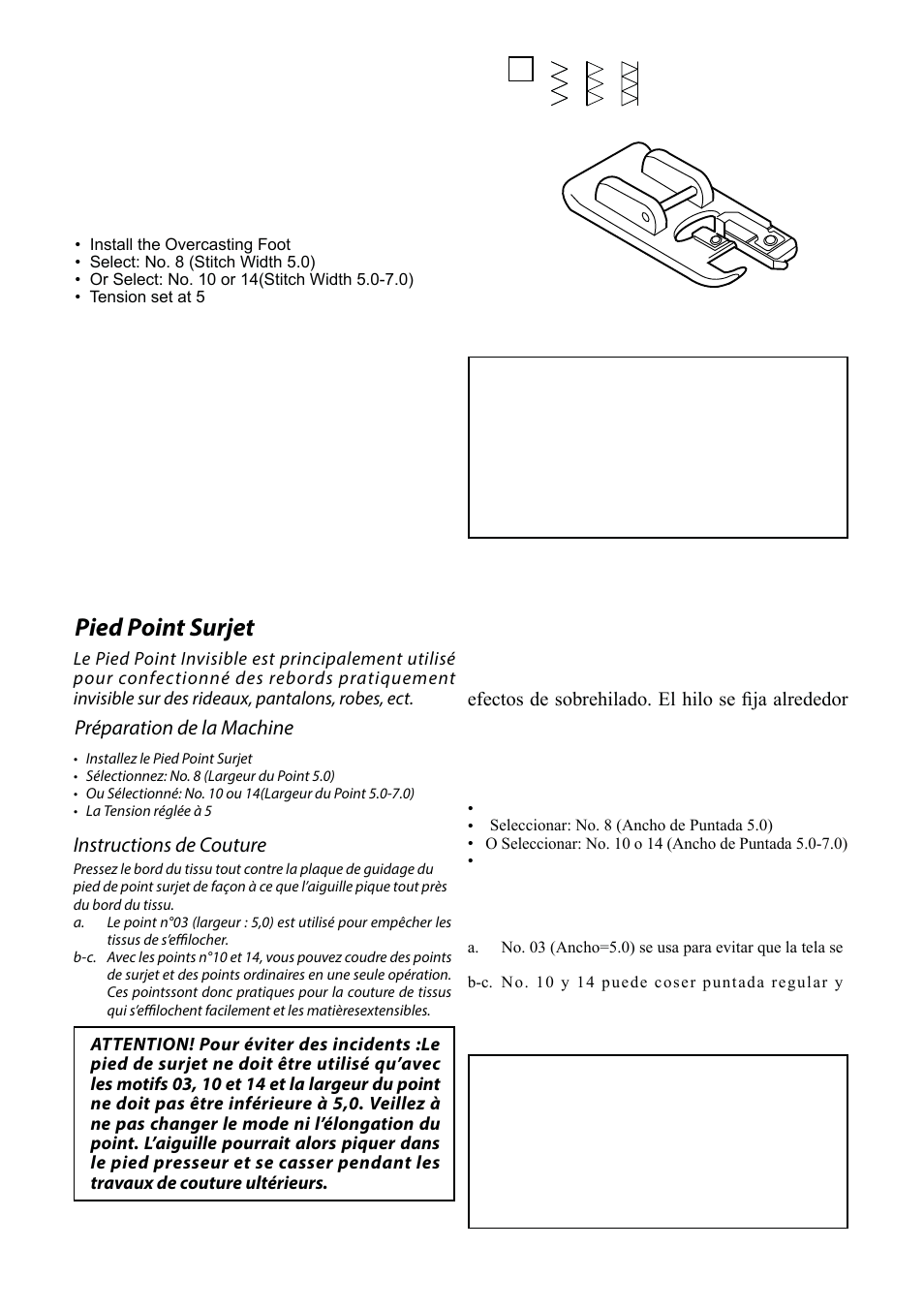 Prensatelas para sobrehilar, Overcasting foot, Pied point surjet | SINGER 6680 User Manual | Page 72 / 76