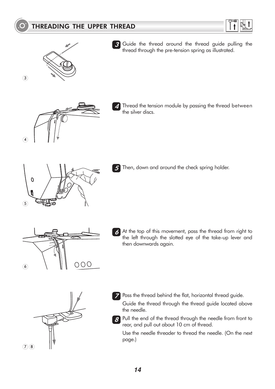 14 threading the upper thread | SINGER H74 User Manual | Page 19 / 86