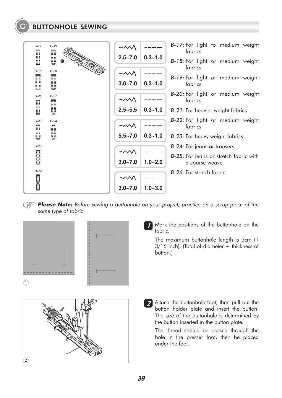 Buttonhole sewing 2 1 | SINGER H74 User Manual | Page 44 / 86