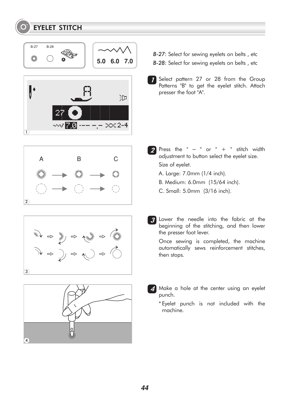 44 eyelet stitch | SINGER H74 User Manual | Page 49 / 86