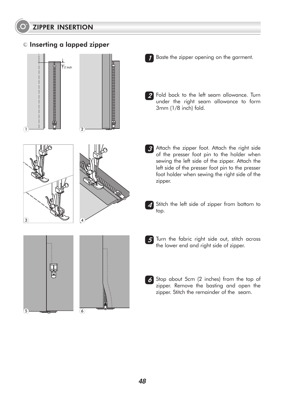 48 zipper insertion inserting a lapped zipper | SINGER H74 User Manual | Page 53 / 86