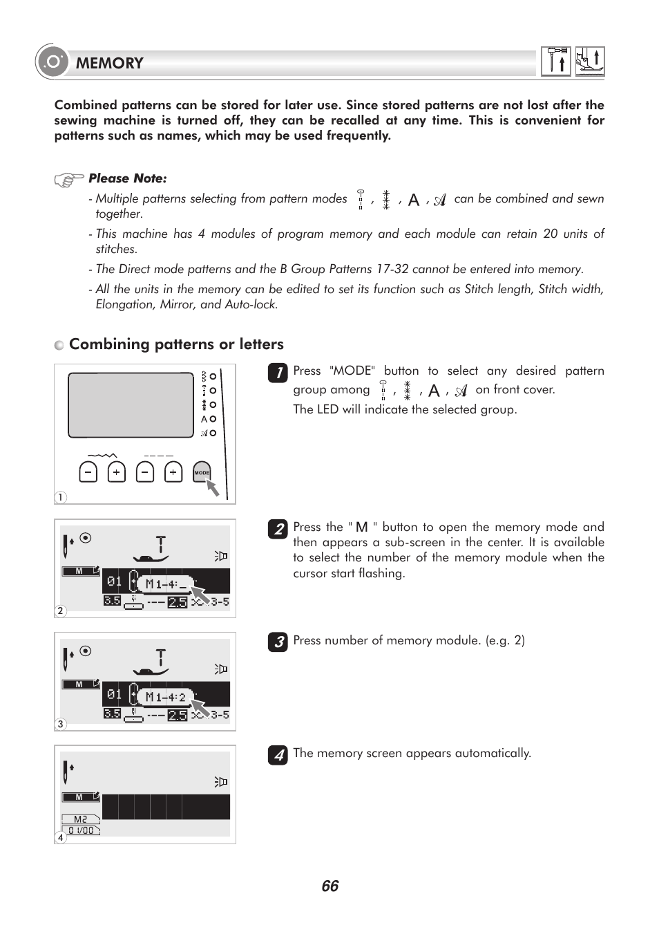 Combining patterns or letters | SINGER H74 User Manual | Page 71 / 86