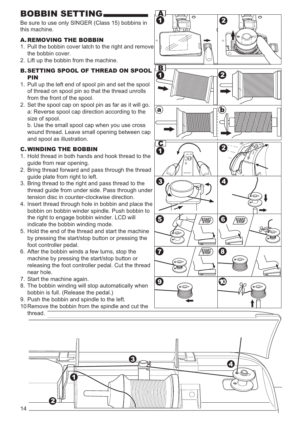 Bobbin setting | SINGER 9970 User Manual | Page 14 / 60