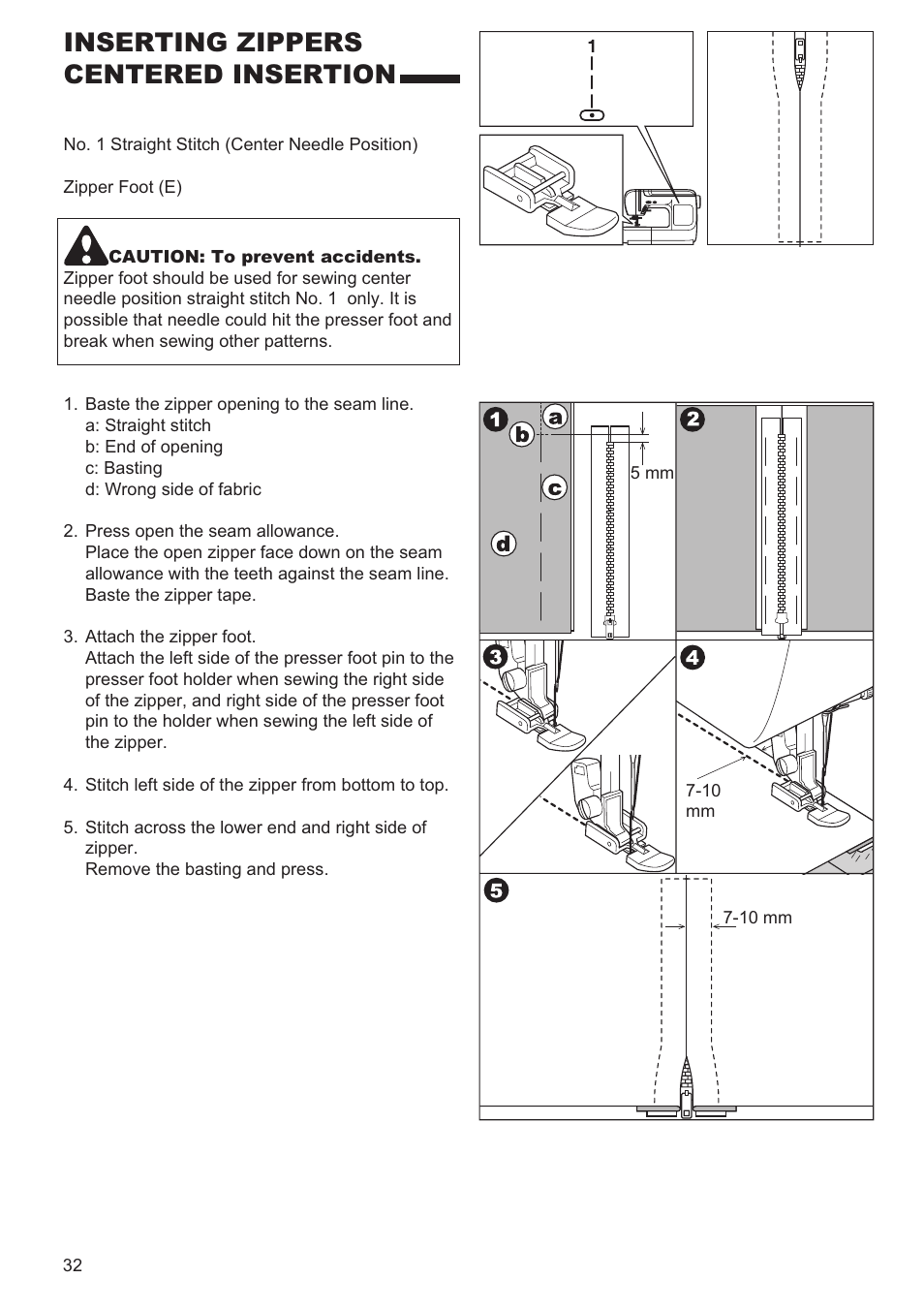 Inserting zippers centered insertion | SINGER 9970 User Manual | Page 32 / 60