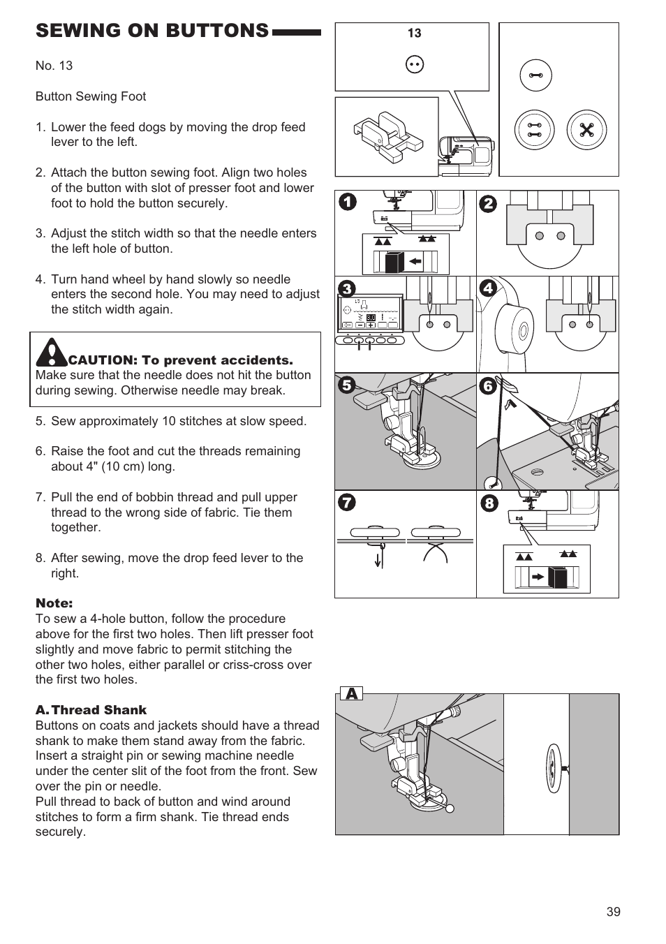 Sewing on buttons | SINGER 9970 User Manual | Page 39 / 60