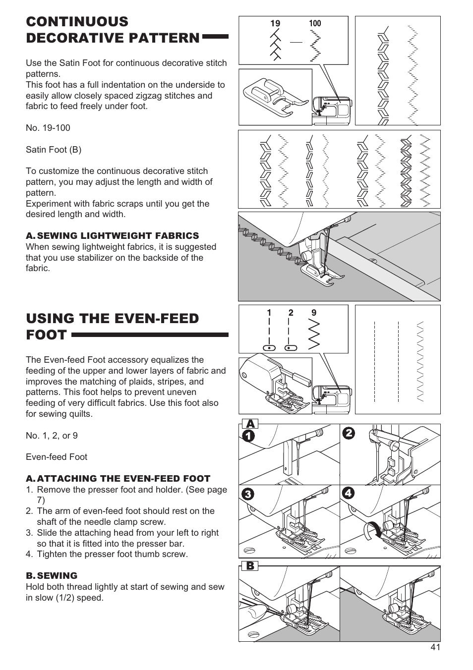 Using the even-feed foot, Continuous decorative pattern | SINGER 9970 User Manual | Page 41 / 60