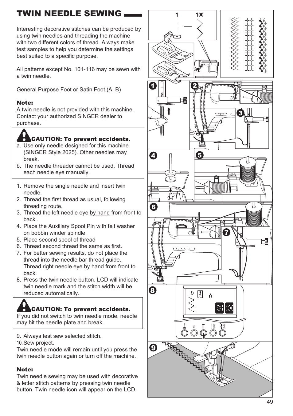 Twin needle sewing | SINGER 9970 User Manual | Page 49 / 60