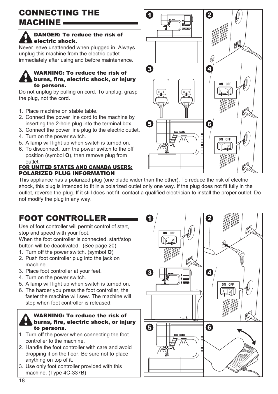 Connecting the machine, Foot controller | SINGER 9960 QUANTUM STYLIST User Manual | Page 18 / 108