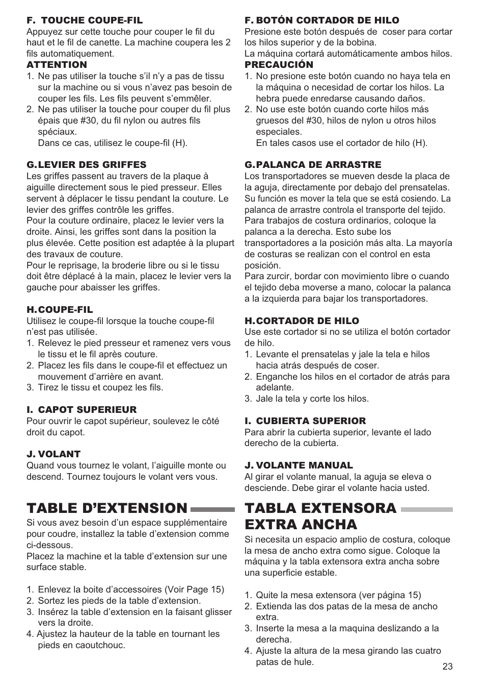 Table d’extension, Tabla extensora extra ancha | SINGER 9960 QUANTUM STYLIST User Manual | Page 23 / 108