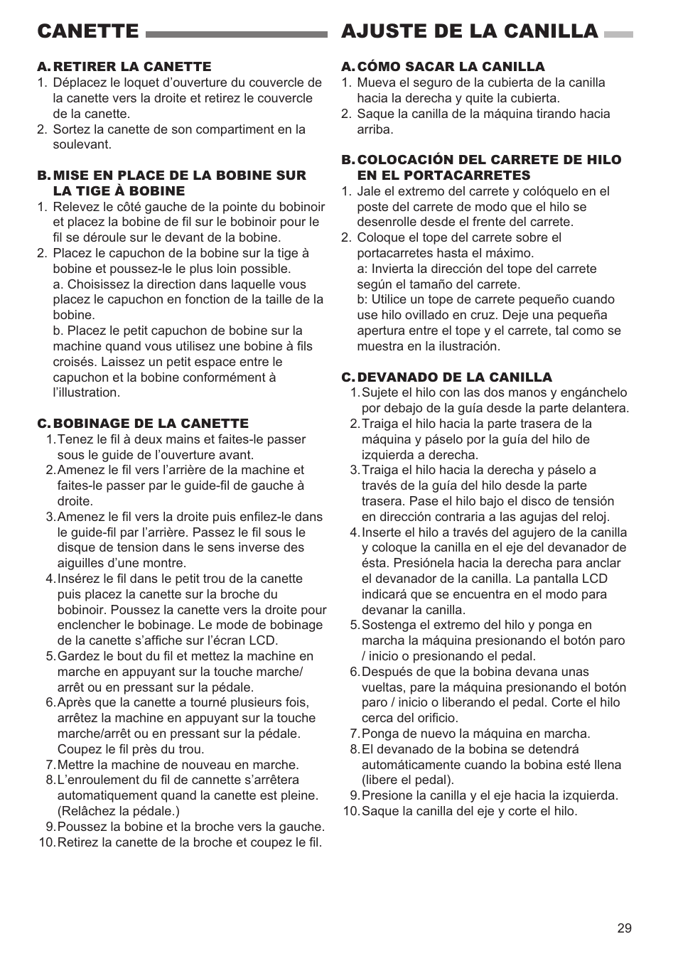 Canette, Ajuste de la canilla | SINGER 9960 QUANTUM STYLIST User Manual | Page 29 / 108