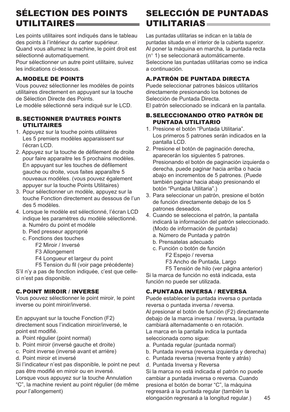Sélection des points utilitaires, Selección de puntadas utilitarias | SINGER 9960 QUANTUM STYLIST User Manual | Page 45 / 108