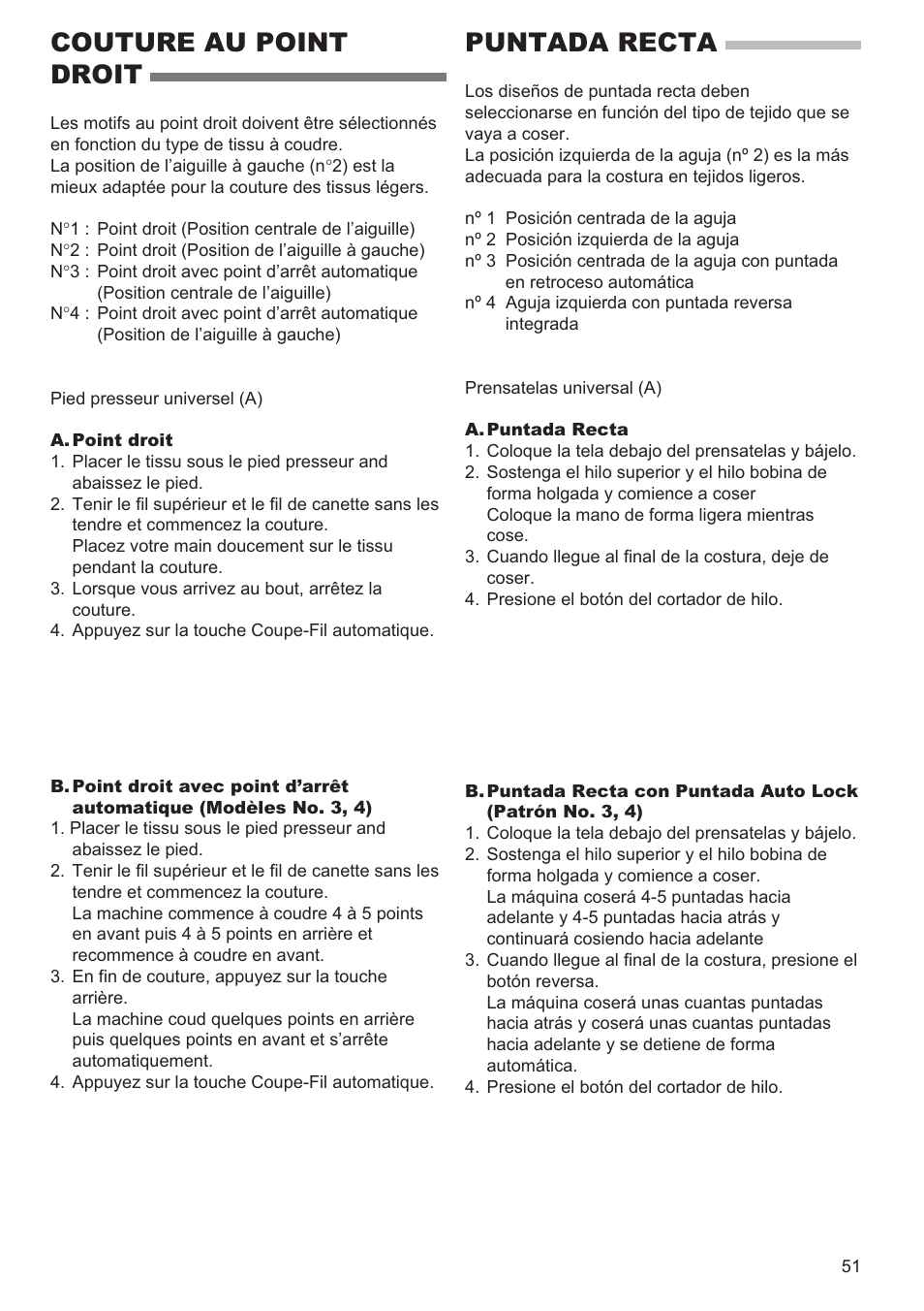 Couture au point droit, Puntada recta | SINGER 9960 QUANTUM STYLIST User Manual | Page 51 / 108