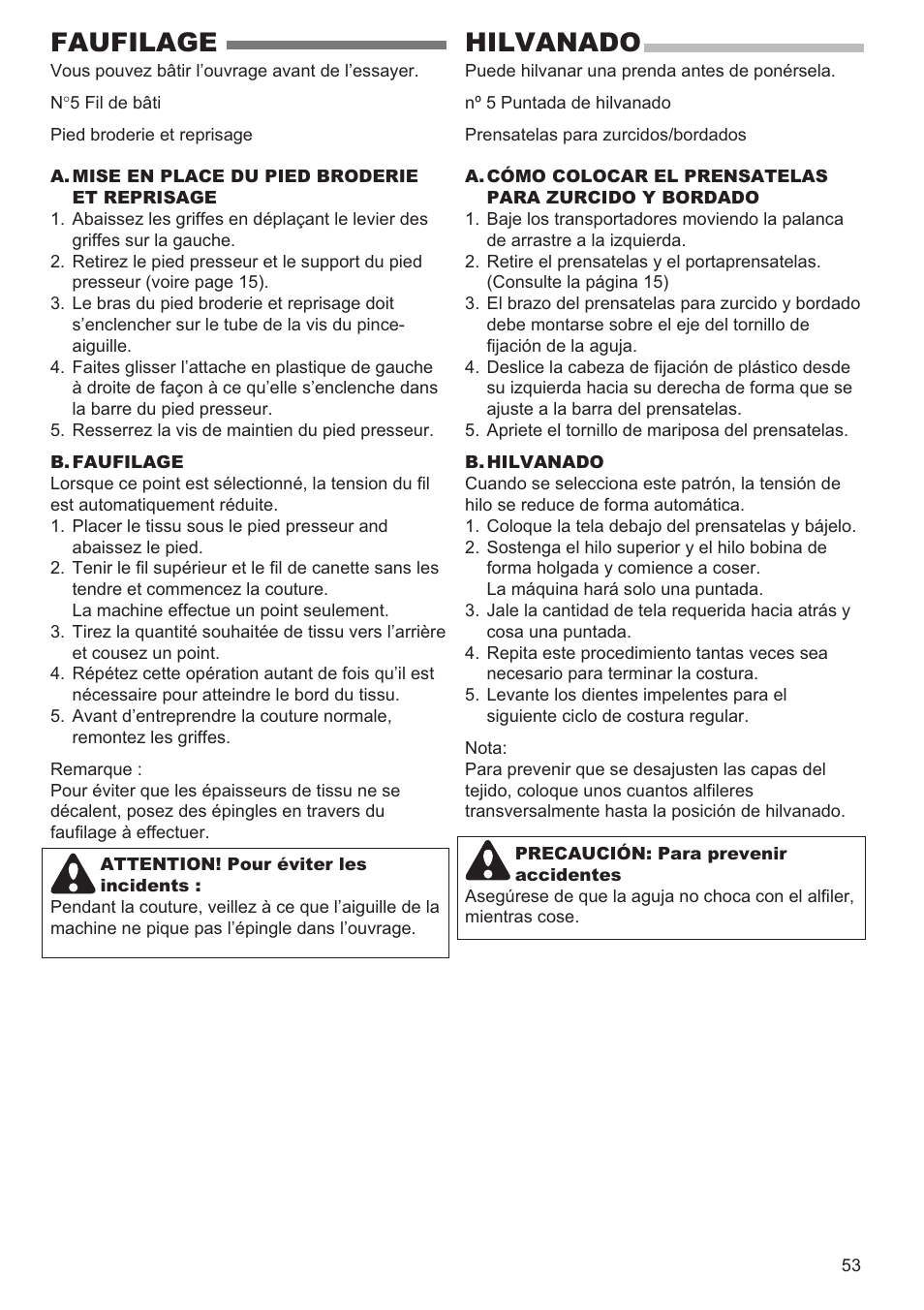 Faufilage, Hilvanado | SINGER 9960 QUANTUM STYLIST User Manual | Page 53 / 108