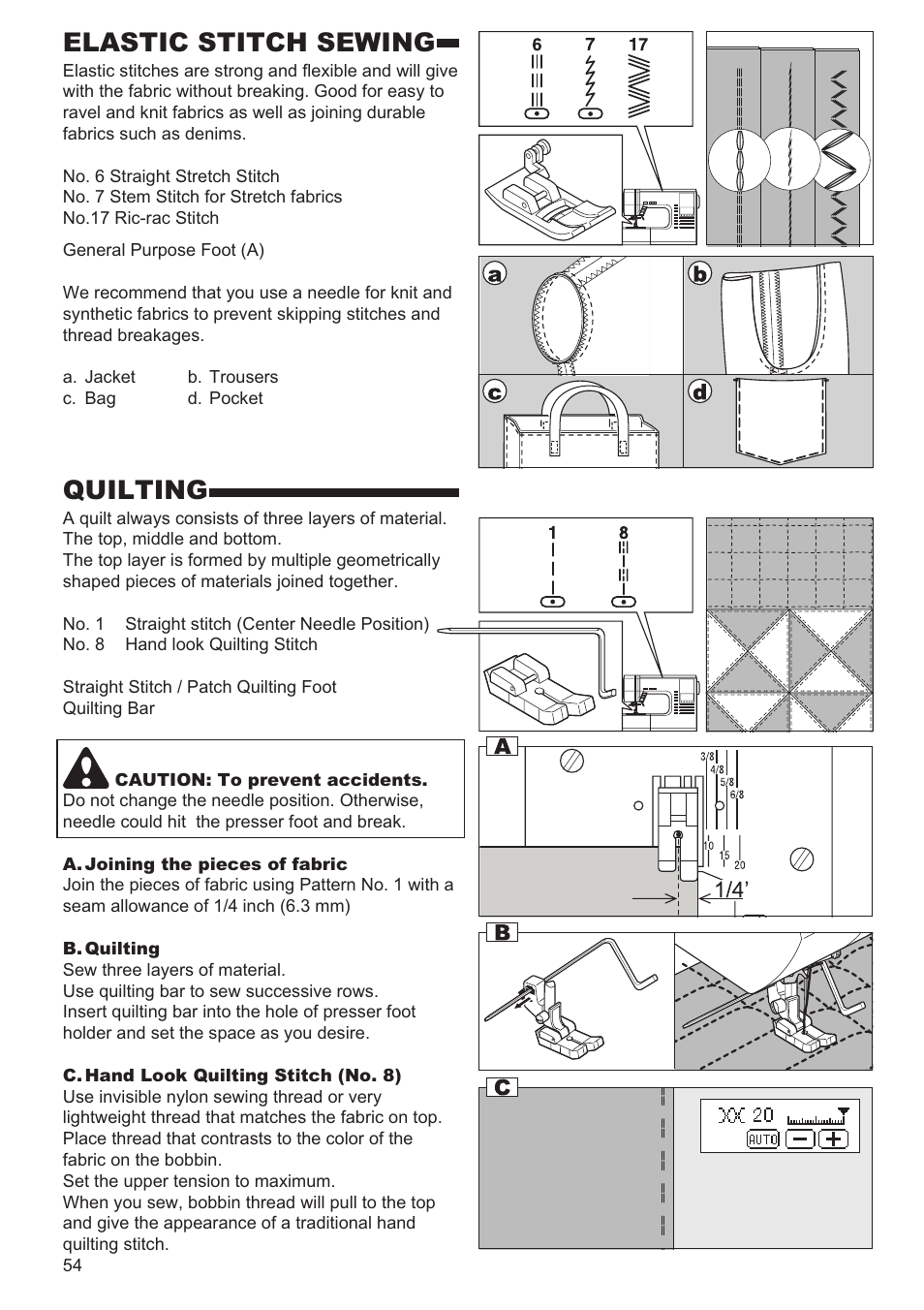 Quilting, Elastic stitch sewing | SINGER 9960 QUANTUM STYLIST User Manual | Page 54 / 108