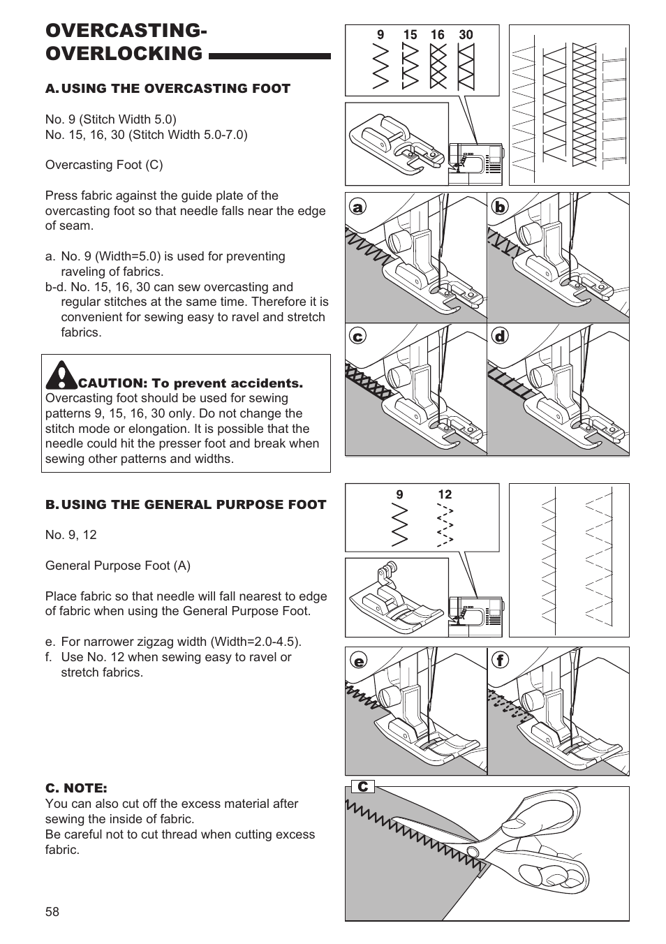 Overcasting- overlocking | SINGER 9960 QUANTUM STYLIST User Manual | Page 58 / 108