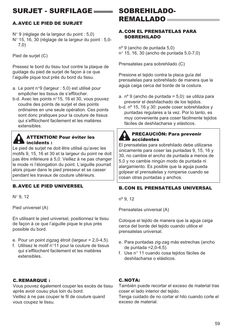 Surjet - surfilage, Sobrehilado- remallado | SINGER 9960 QUANTUM STYLIST User Manual | Page 59 / 108