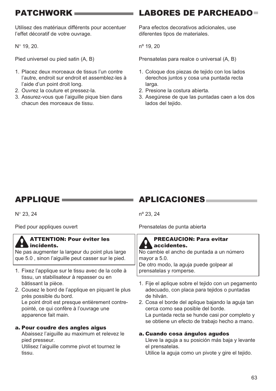 Patchwork, Labores de parcheado, Applique | Aplicaciones | SINGER 9960 QUANTUM STYLIST User Manual | Page 63 / 108