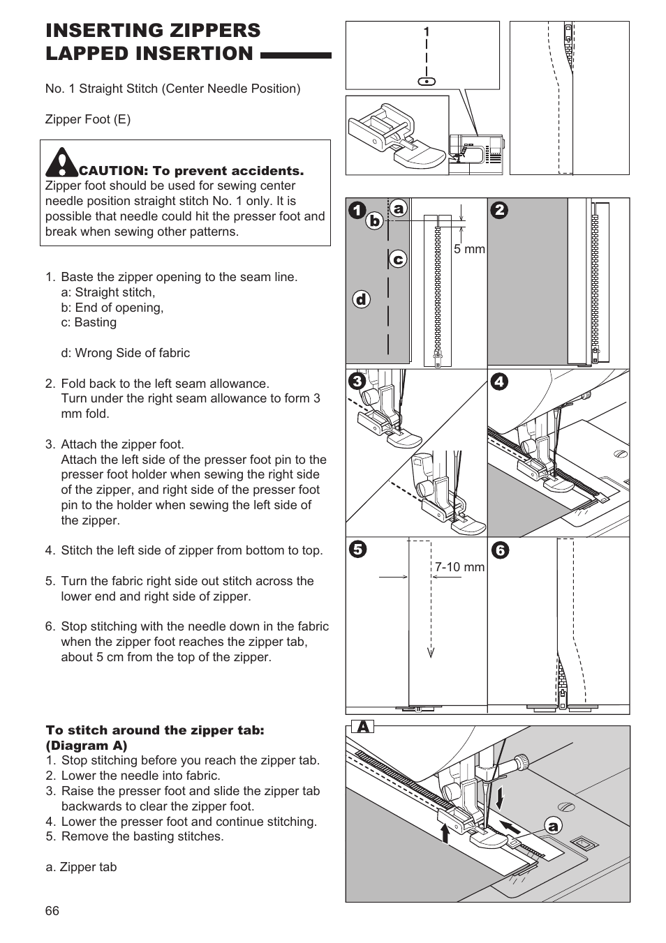 Inserting zippers lapped insertion | SINGER 9960 QUANTUM STYLIST User Manual | Page 66 / 108