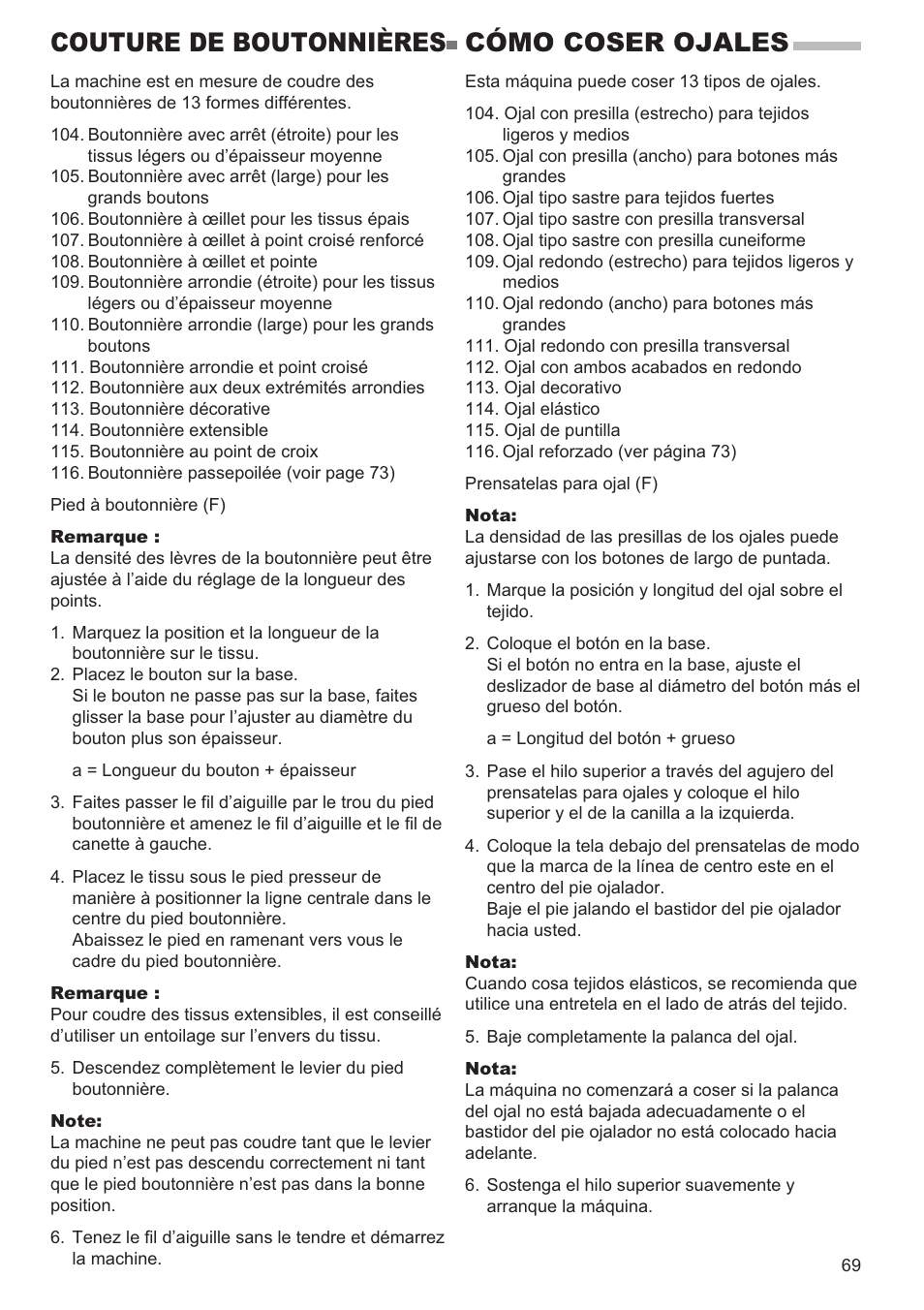 Couture de boutonnières, Cómo coser ojales | SINGER 9960 QUANTUM STYLIST User Manual | Page 69 / 108