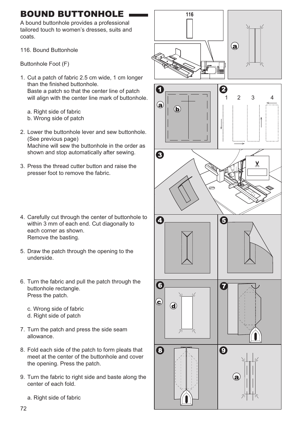 Bound buttonhole | SINGER 9960 QUANTUM STYLIST User Manual | Page 72 / 108