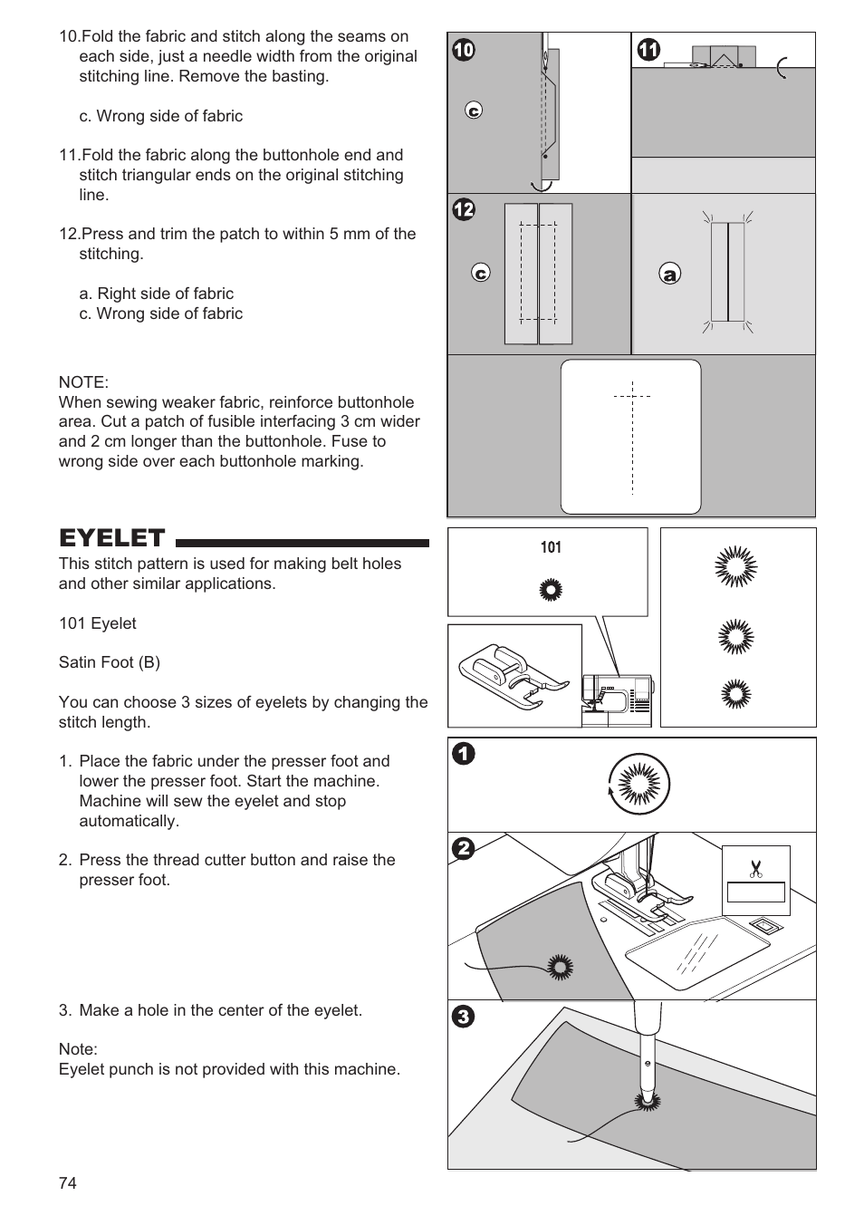 Eyelet | SINGER 9960 QUANTUM STYLIST User Manual | Page 74 / 108