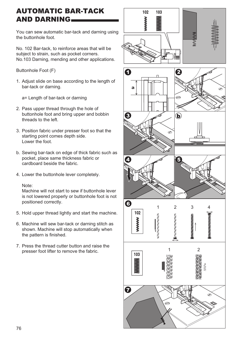 Automatic bar-tack and darning | SINGER 9960 QUANTUM STYLIST User Manual | Page 76 / 108