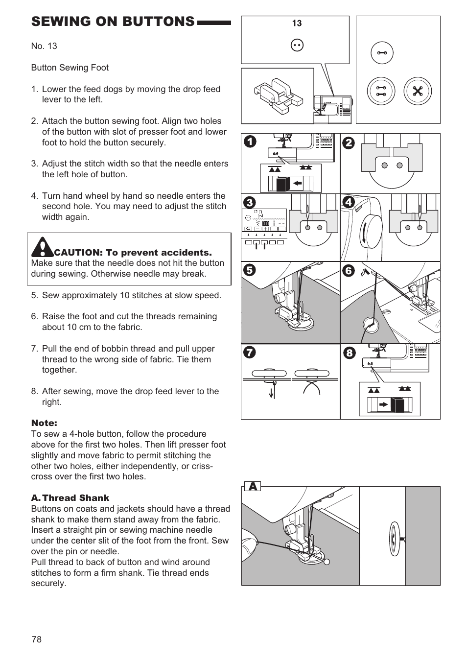 Sewing on buttons | SINGER 9960 QUANTUM STYLIST User Manual | Page 78 / 108