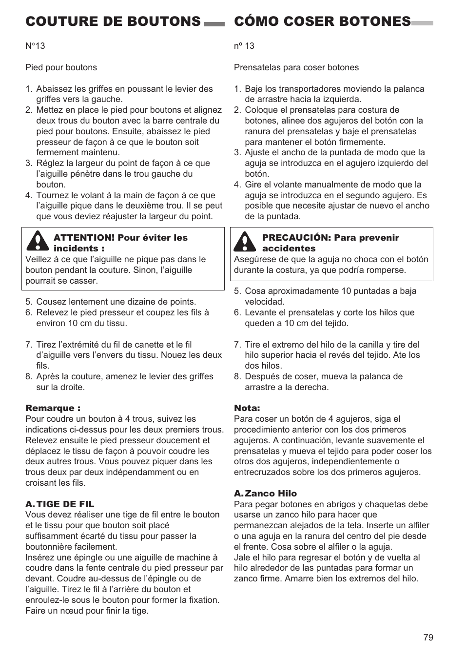 Couture de boutons, Cómo coser botones | SINGER 9960 QUANTUM STYLIST User Manual | Page 79 / 108