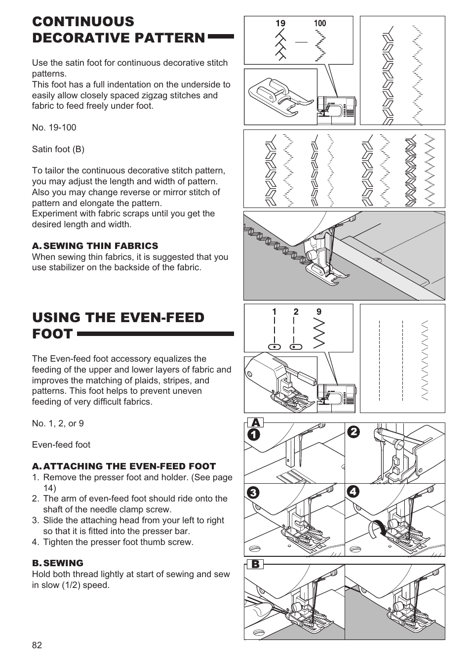 Using the even-feed foot, Continuous decorative pattern | SINGER 9960 QUANTUM STYLIST User Manual | Page 82 / 108