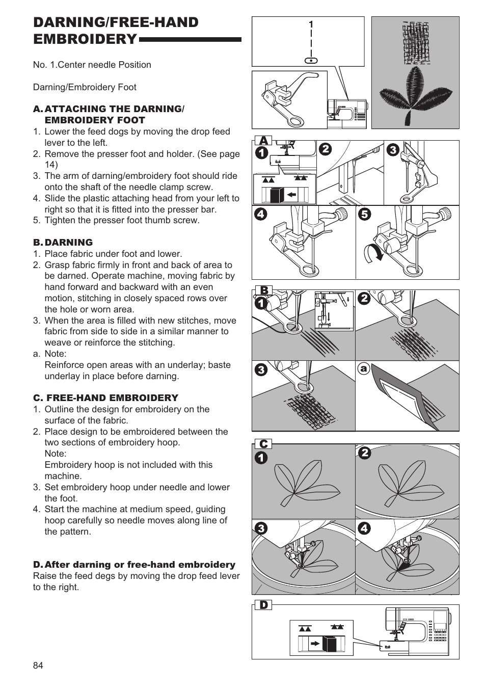 Darning/free-hand embroidery | SINGER 9960 QUANTUM STYLIST User Manual | Page 84 / 108