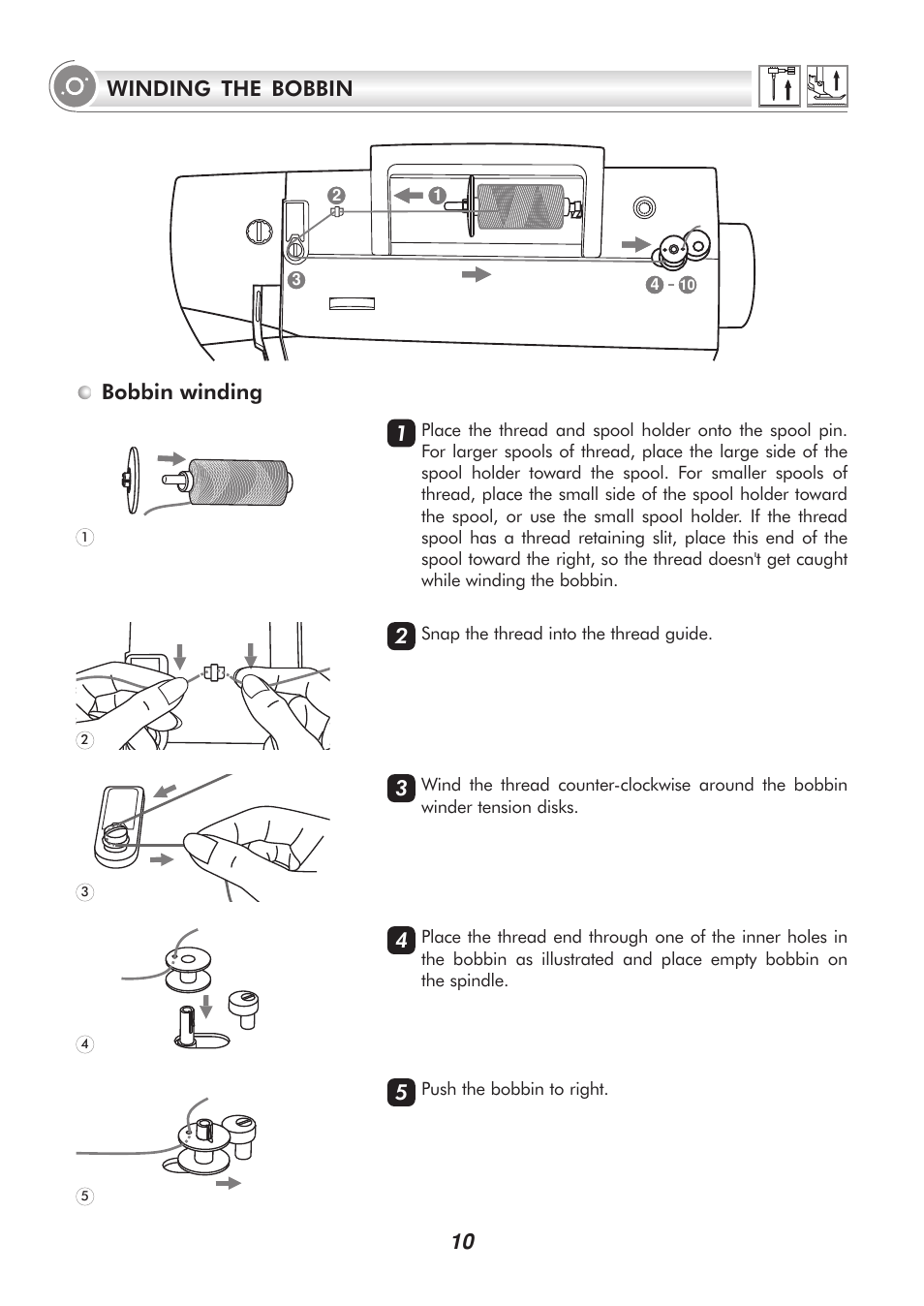 10 bobbin winding winding the bobbin | SINGER 9340 SIGNATURE User Manual | Page 15 / 91