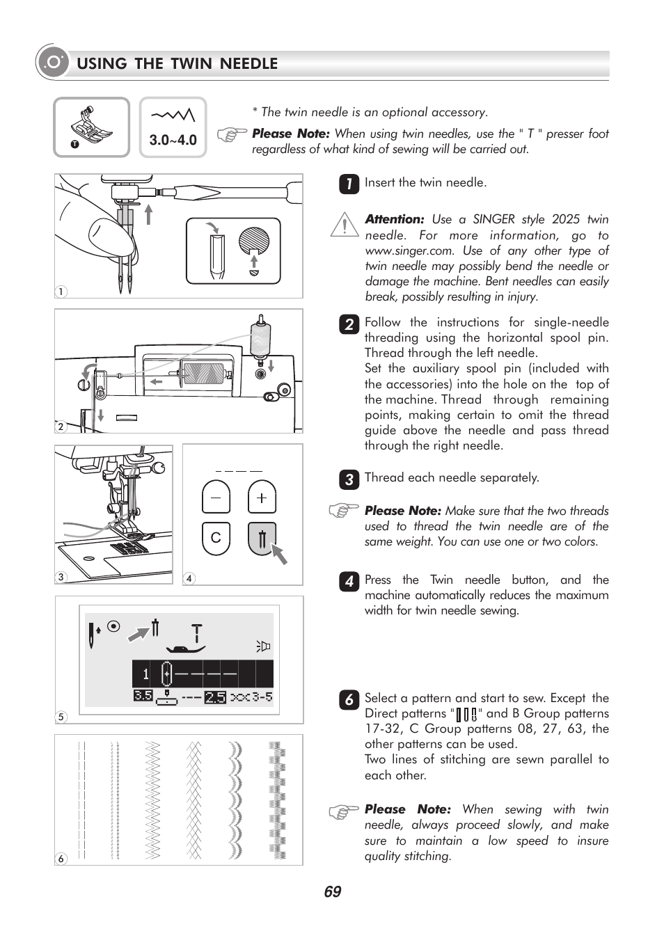 Using the twin needle | SINGER 9340 SIGNATURE User Manual | Page 74 / 91
