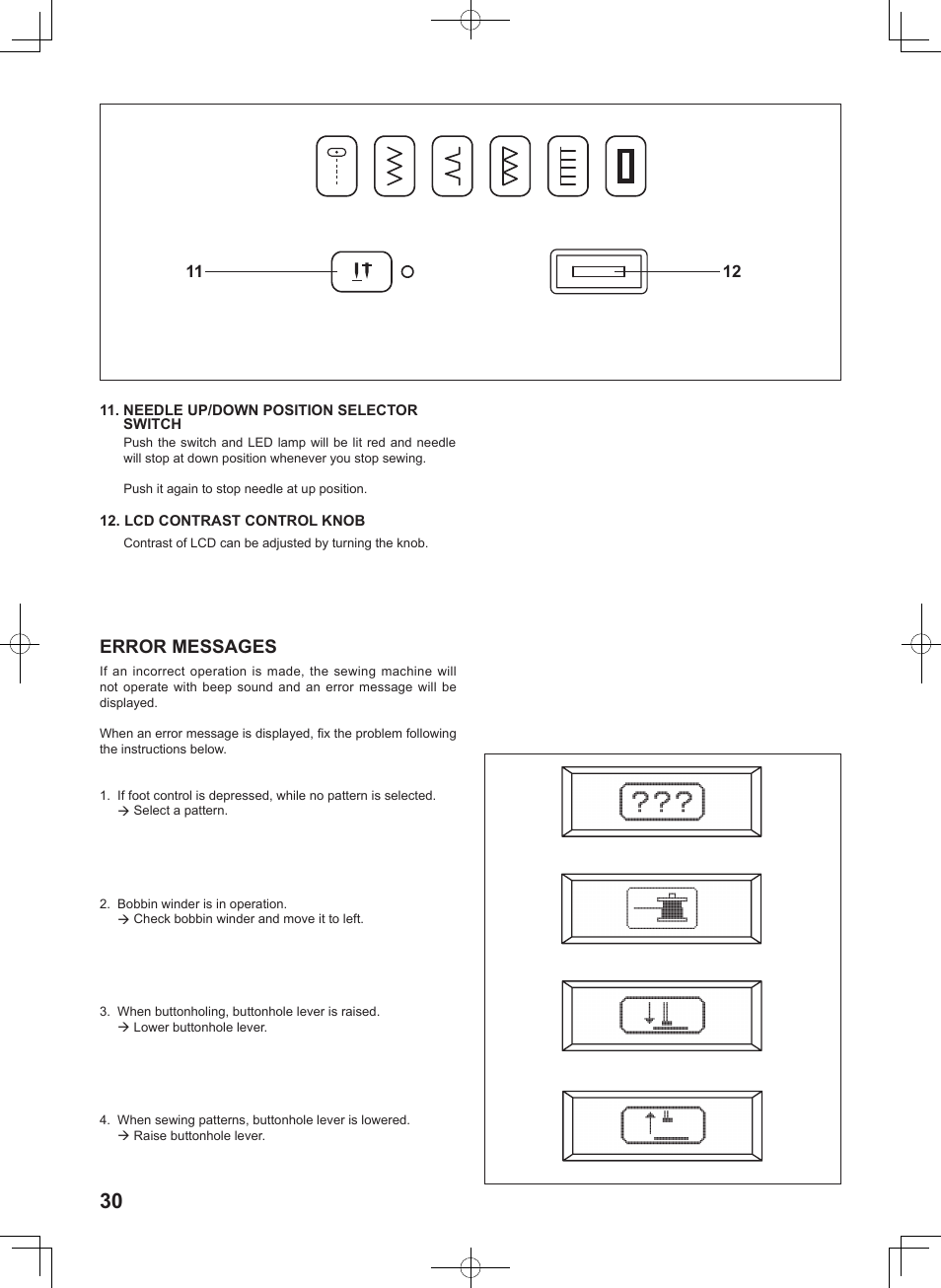 Error messages | SINGER 8780 CURVY User Manual | Page 30 / 95