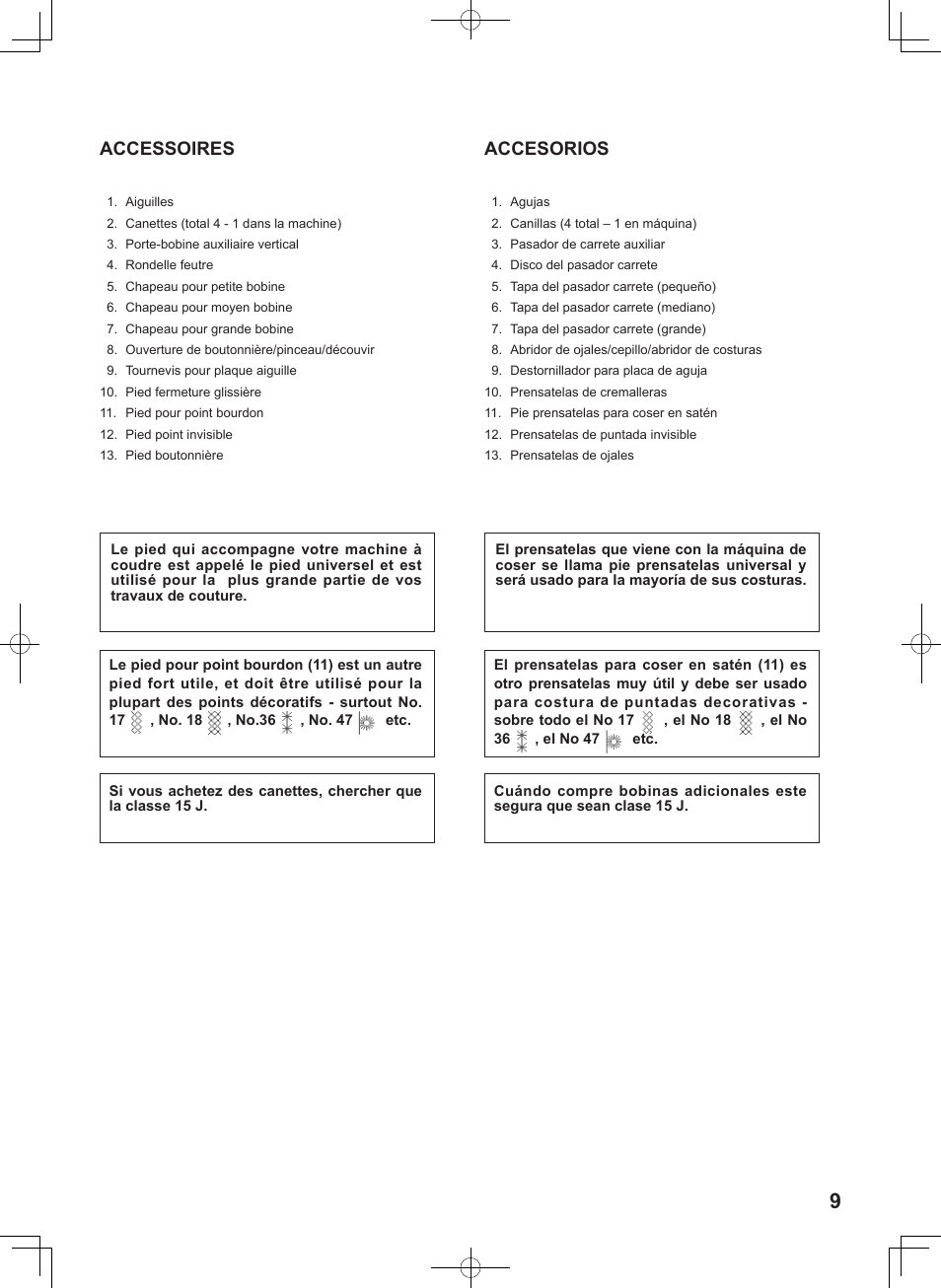 Accessoires, Accesorios | SINGER 8780 CURVY User Manual | Page 9 / 95