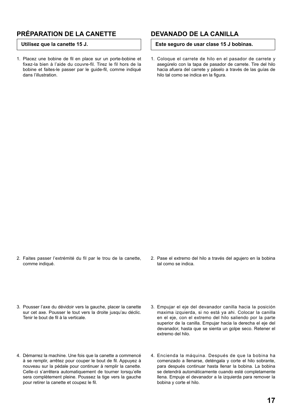Préparation de la canette, Devanado de la canilla | SINGER 8770 CURVY User Manual | Page 17 / 95