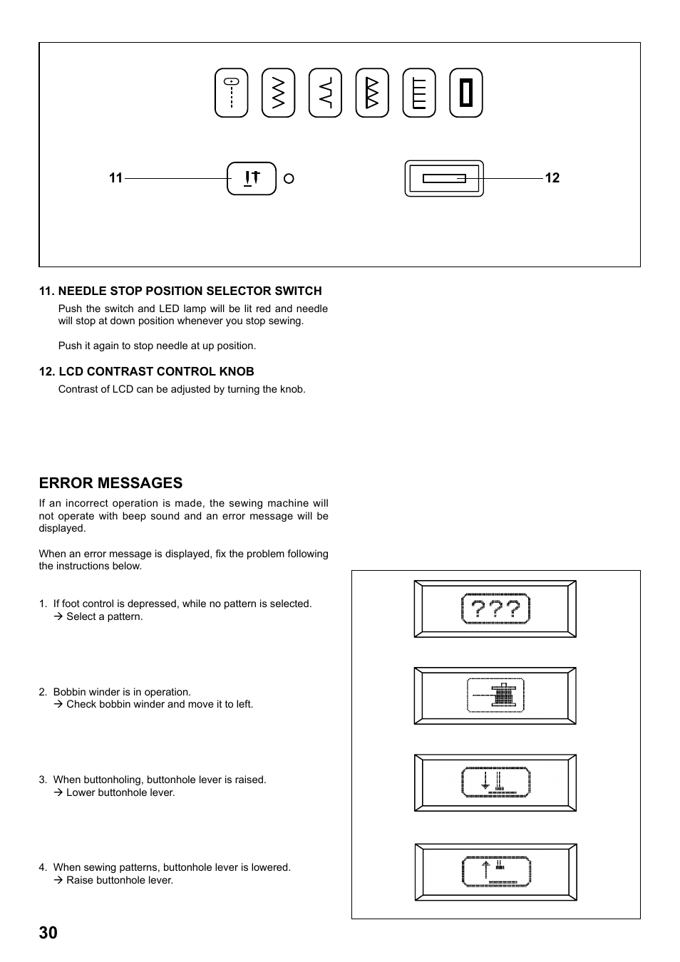 Error messages | SINGER 8770 CURVY User Manual | Page 30 / 95
