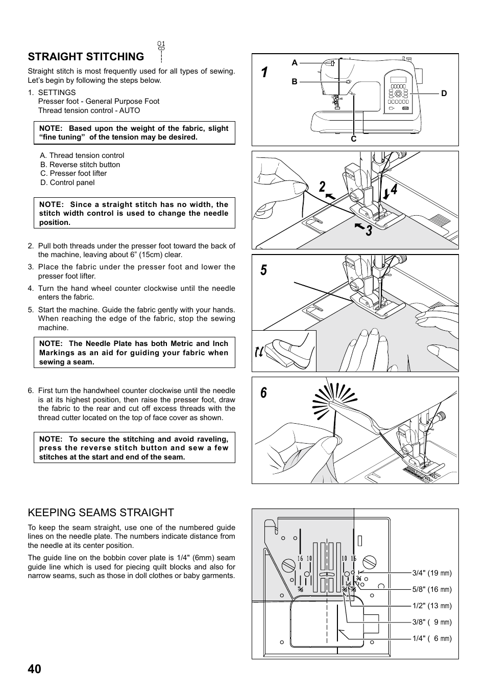 Straight stitching, Keeping seams straight | SINGER 8770 CURVY User Manual | Page 40 / 95