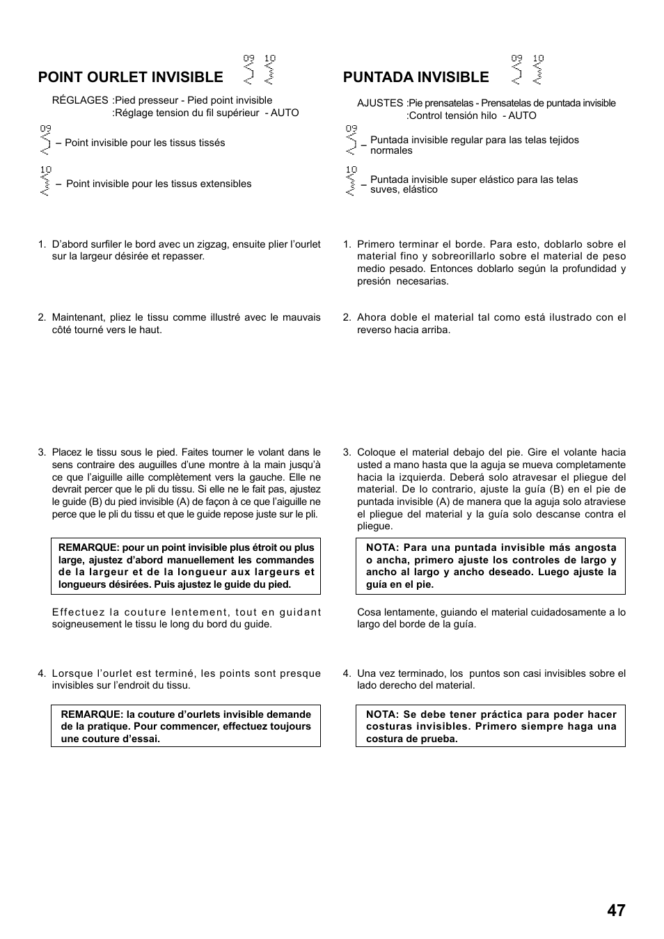 Point ourlet invisible, Puntada invisible | SINGER 8770 CURVY User Manual | Page 47 / 95