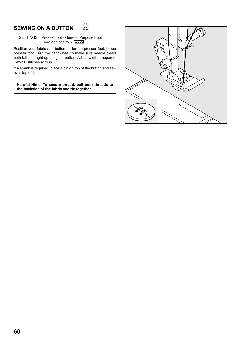Sewing on a button | SINGER 8770 CURVY User Manual | Page 60 / 95