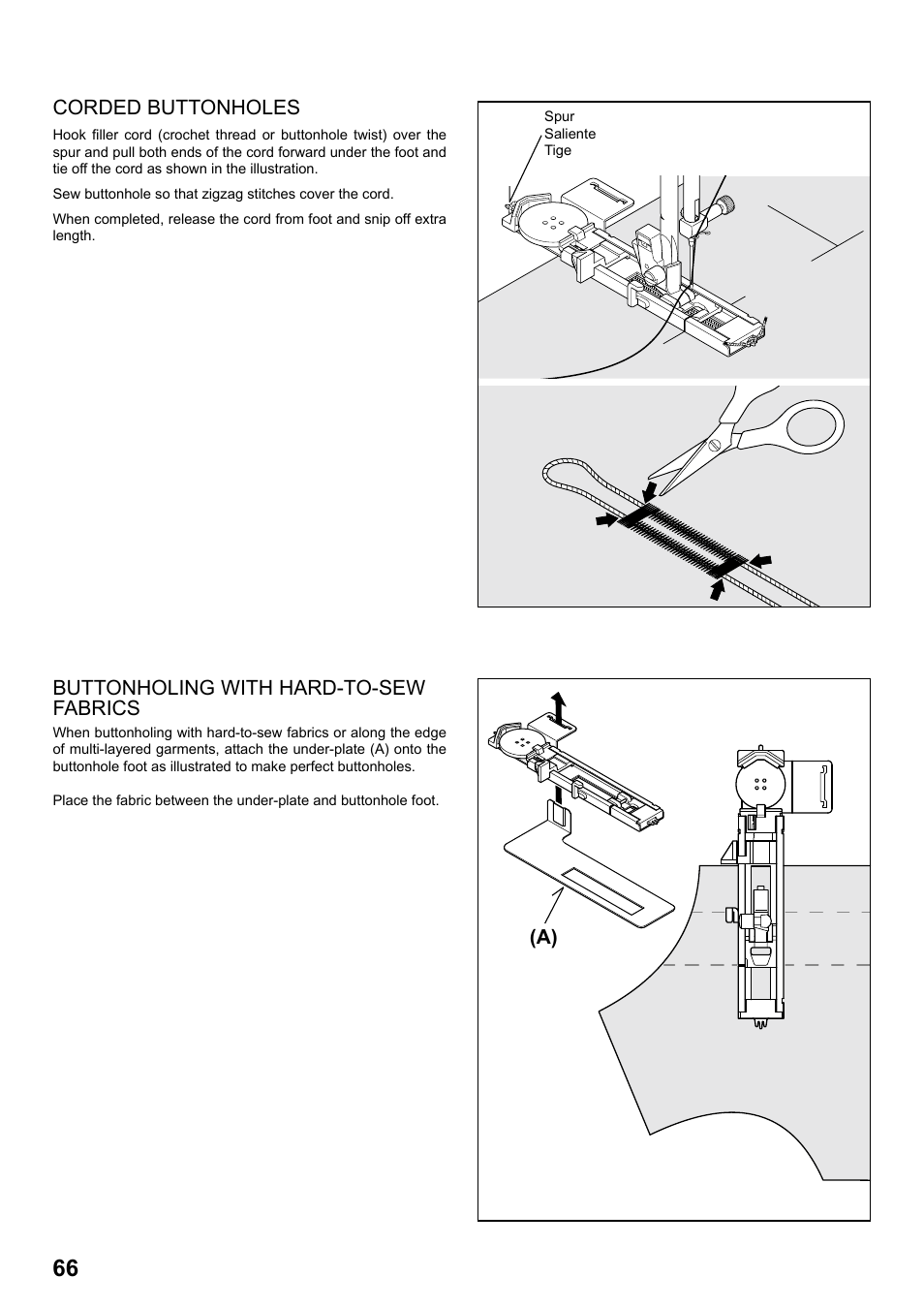 Corded buttonholes, Buttonholing with hard-to-sew fabrics | SINGER 8770 CURVY User Manual | Page 66 / 95