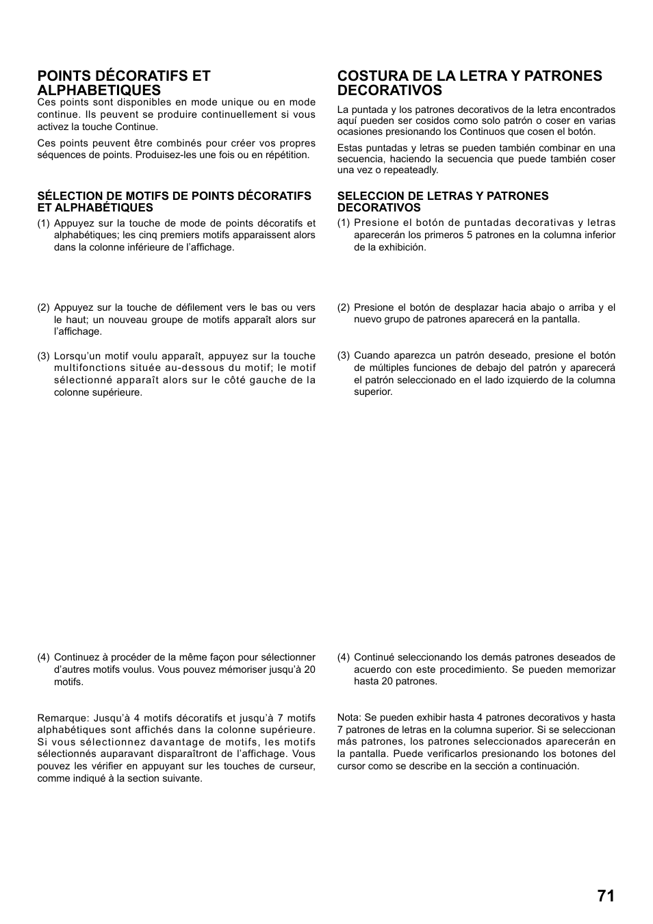 Points décoratifs et alphabetiques, Costura de la letra y patrones decorativos | SINGER 8770 CURVY User Manual | Page 71 / 95