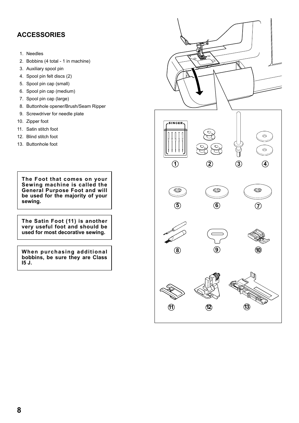 Accessories | SINGER 8770 CURVY User Manual | Page 8 / 95