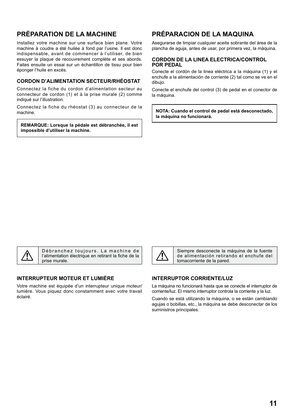 Préparation de la machine, Préparacion de la maquina | SINGER 8763 CURVY User Manual | Page 11 / 68