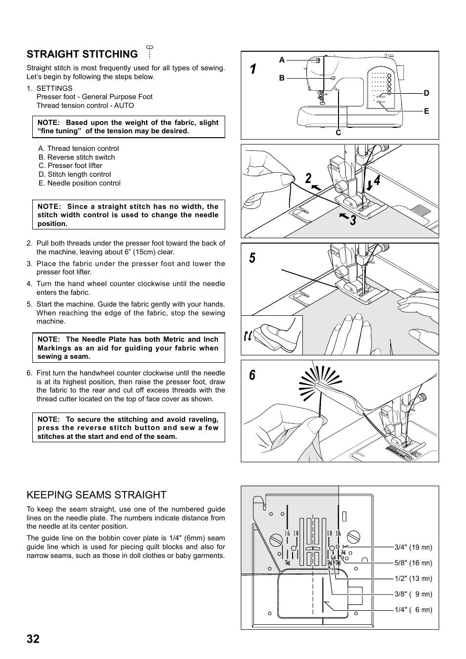 Straight stitching, Keeping seams straight | SINGER 8763 CURVY User Manual | Page 32 / 68