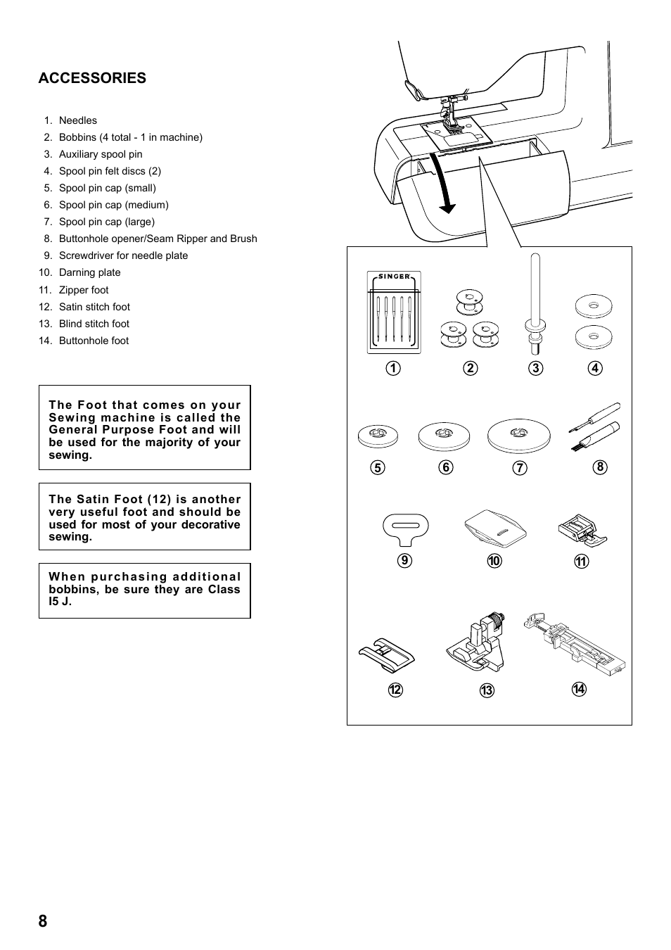 Accessories | SINGER 8763 CURVY User Manual | Page 8 / 68