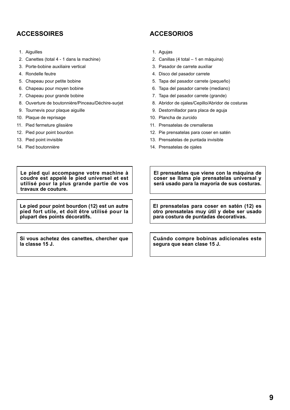 Accessoires, Accesorios | SINGER 8763 CURVY User Manual | Page 9 / 68