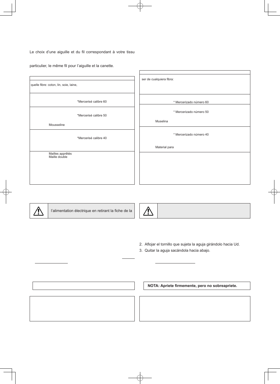Tabla de hilo, aguja y material, Tableau des aiguilles, fiils et tissus | SINGER 7470 CONFIDENCE User Manual | Page 25 / 94